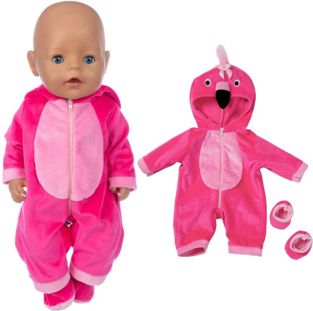 Dolldreams | Poppenkleding - Roze dieren Flamingo pakje voor pop tot 43CM